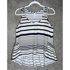 Xilaration Semi-Sheer Tank Top Womens Sz M White Blue Striped Peplum Back Hi-Low